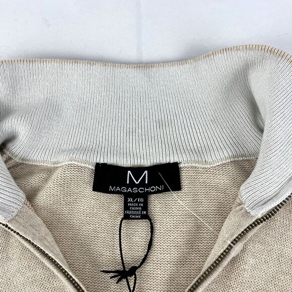 New Mens Magaschoni 1/4 Zip Pullover Sweater Size XL NWT Cotton Acrylic Tan - Picture 3 of 7